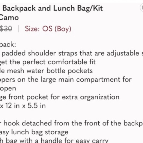 Boys Backpacks and Lunch Box Kit Camo New With Tag - Picture 4 of 4